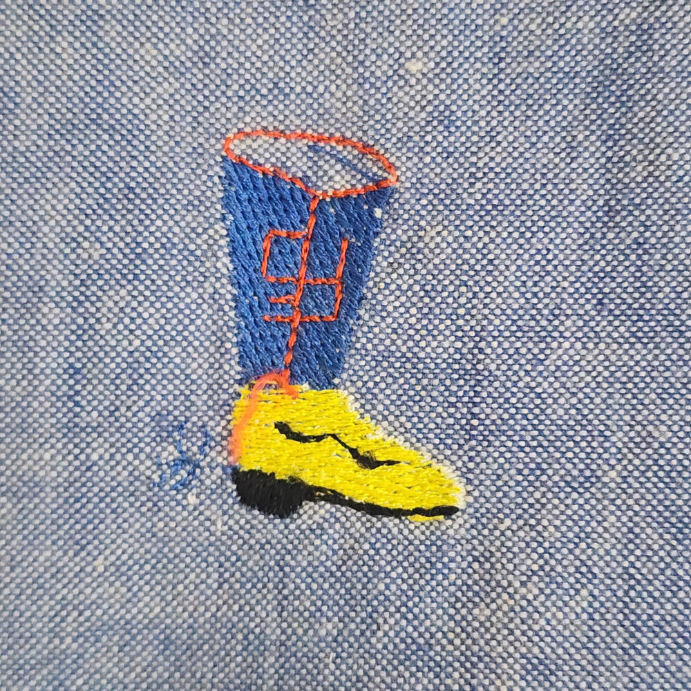 VTG Chambray Western Shirt Embroidered Boots Size Large #1450 - Picture 4 of 16